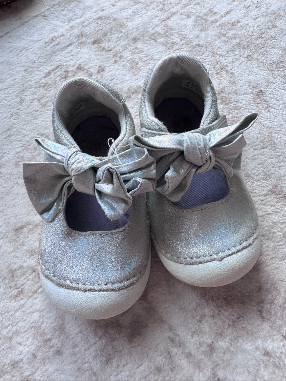 Stride Rite Silver Glitter Mary Jane Shoes with Bow